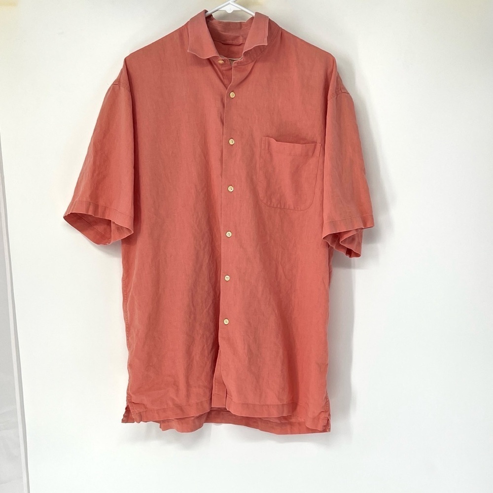 Saddlebred Men's Coral linen Button Down Shirt large